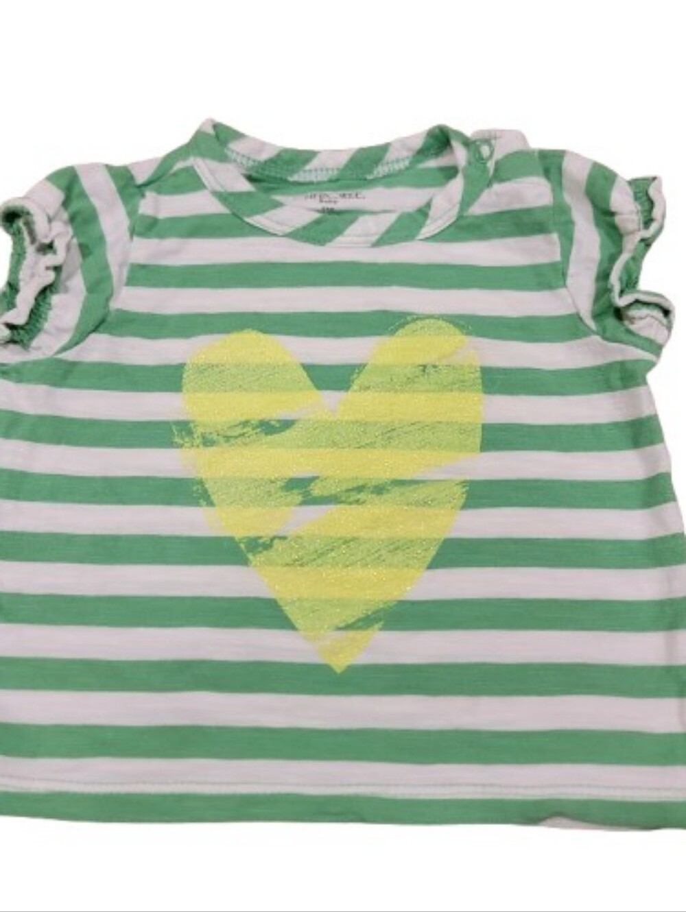 Cherokee Baby Pullover T Shirt Infant Girls 9M Green Striped Short Sleeve Heart